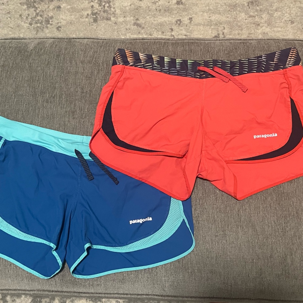 Patagonia Women’s Stride Coral and Navy Blue Sporty Running Shorts 2 Pack